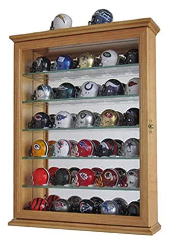 Wall Curio Cabinet with Glass Shelves and DOOR - Mirrored Background Sc06b (Oak)