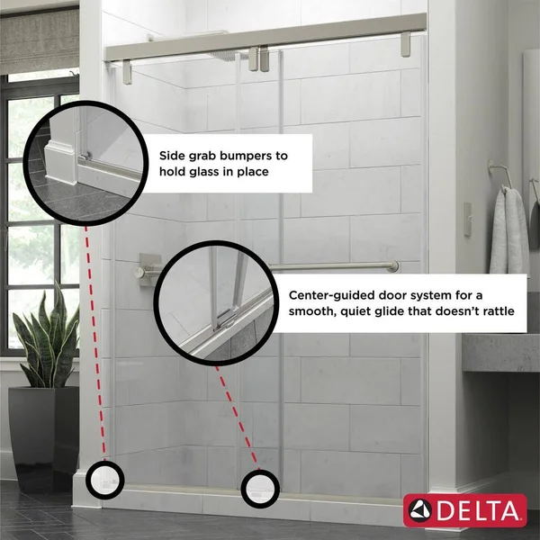Delta Lyndall 48 in. x 71-1/2 in. Frameless Mod Soft-Close Sliding Shower Door in Matte Black with 1/4 in. (6 mm) Ingot Glass