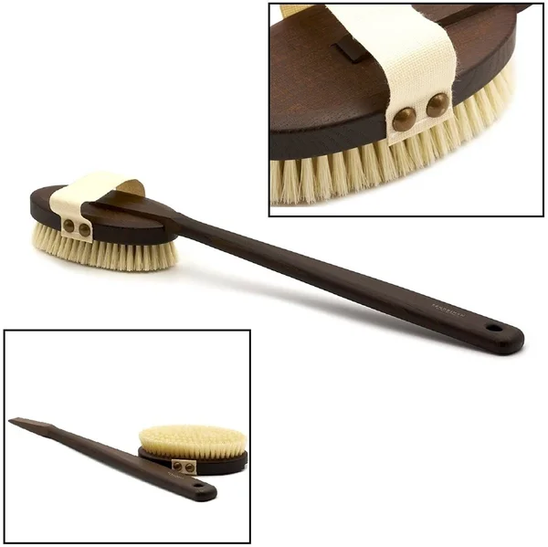 Detachable Thermowood Bath Brush with Long Handle - Made in Germany