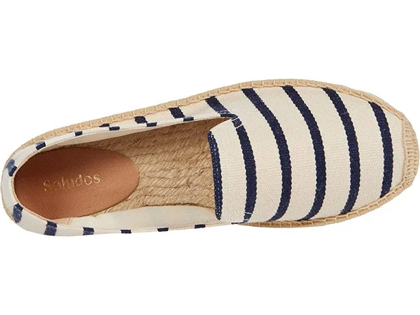Canvas Platform Smoking Slipper Navy - White Stripe, 8