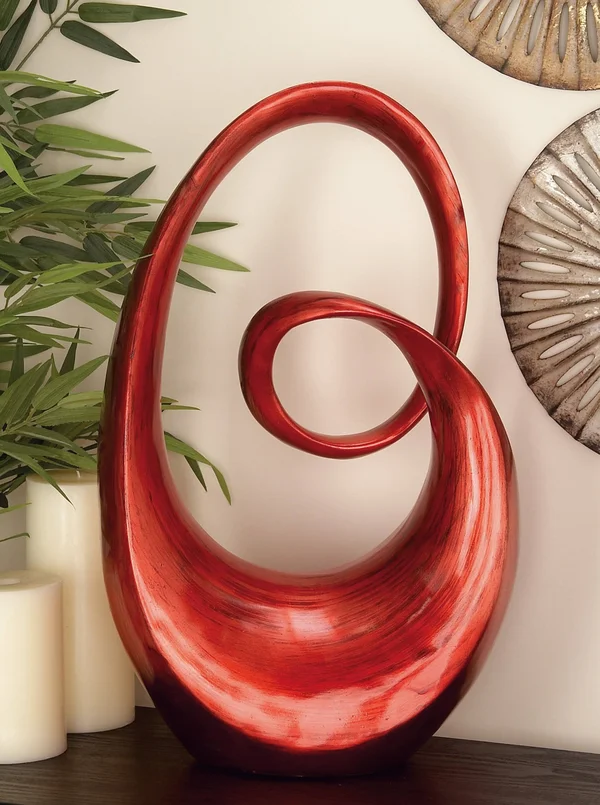 Rounded Corners Glossy Red and Black Polystone Sculpture