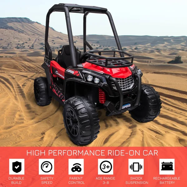 Aosom 12V Dual Motor Kids Electric Ride-On UTV Toy with Mp3/usb Music Connection, Suspension & Remote Control - Red