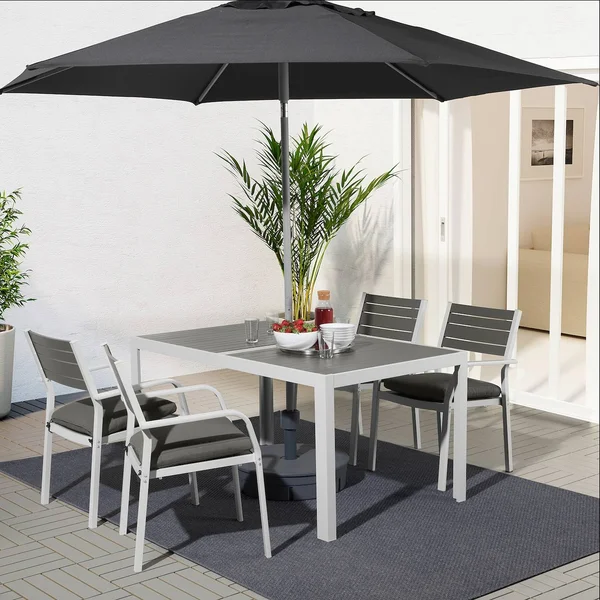 IKEA - SJ腖LAND Table and 4 Armchairs - Outdoor, SJ腖LAND Dark gray/Fr鰏鰊/Duvholmen Dark Gray, 61 1/4x35 1/4