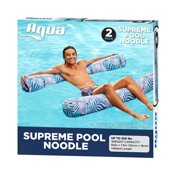 Aqua-Leisure Aqua Oversized 5’ Foot Pool Noodle, Pool Noodle Float, Luxury Fabric, Heavy Duty, Blue/White Fern, Two-Pack