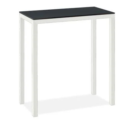 Room & Board, Modern Parsons 48W 24d 42h Bar Table w/ 2x22 Leg, Smoke Tempered Glass Top w/ White Base