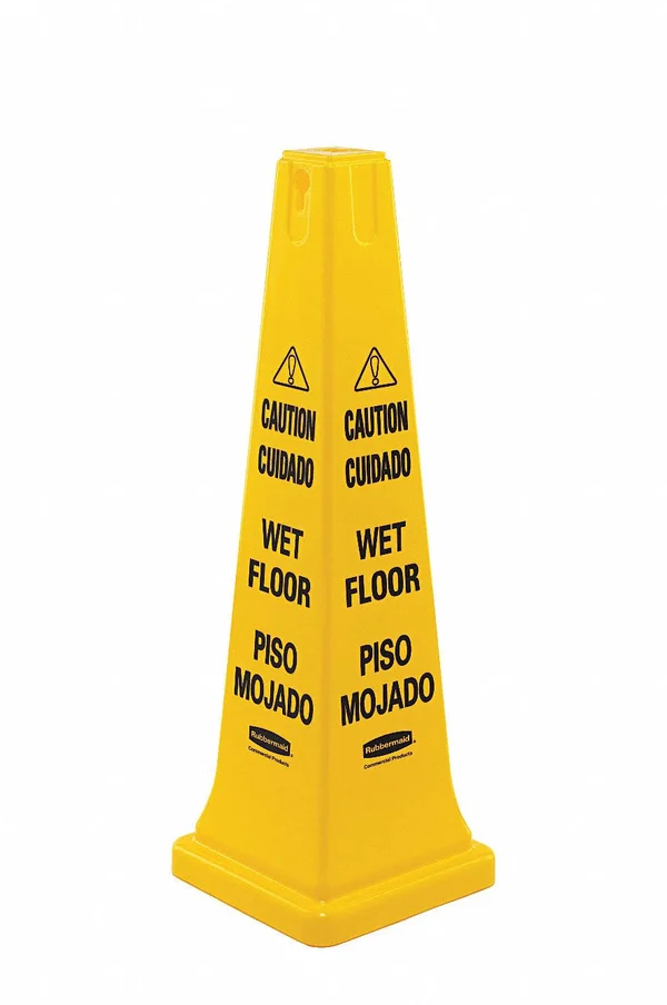 Rubbermaid Commercial 6276-77 Four-Sided Caution - Wet Floor Yellow Safety Cone, 12-1/4 x 12-1/4 x 36H
