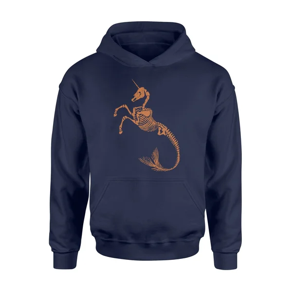 Wisptee, Unicorn Mermaid Skeleton Tshirt - Halloween Tshirt - Standard Hoodie, 3XL, Navy