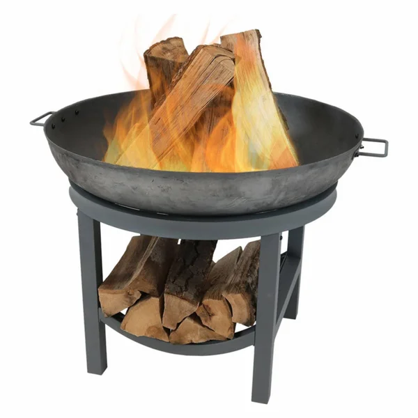 Sunnydaze 30-Inch Cast Iron Fire Pit with Built-in Log Rack