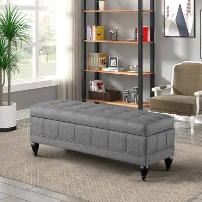 Unique Upholstered Storage Bench, Tufted Storage Ottoman Bench, Entryway Bench Darby Home Co Color: Gray
