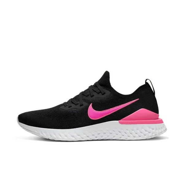 Men's Epic React Flyknit 2 (D - Regular) Running Shoe - Black - Pink Blast, White, 13