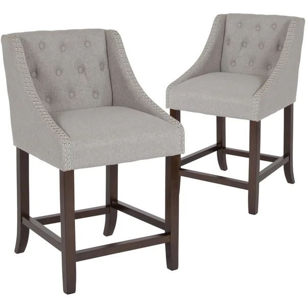 Lancaster Home Transitional Tufted Upholstered/Walnut Finish Counter Stool (Set of 2) - Brown Leather