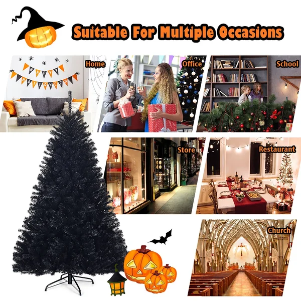 Black Artificial 6' or 7.5' Hinged Halloween/Christmas Tree - 6ft