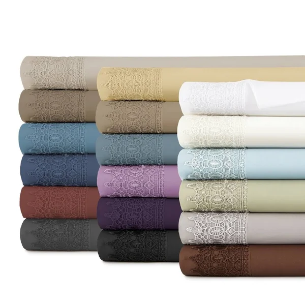 Southshore Fine Linens Vintage Crochet Lace Hem Extra Deep Pocket Sheet - Full - Taupe