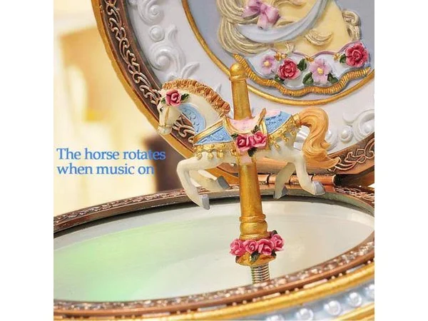 Amperer Classical Carousel Horse Music Box LED Lights Twinkling Resin Carved Collectible Mechanical Musical Box with Sankyo 18-N