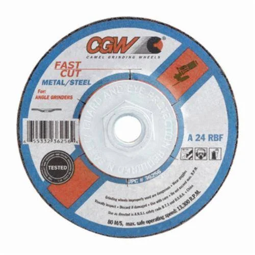 Camel Grinding Wheels 24 Grit - 5x22 Wheel Diam, 1/4x22 Wheel Thickness, 7/8x22 Arbor Hole, Type 27 Depressed Center Wheel - Coar