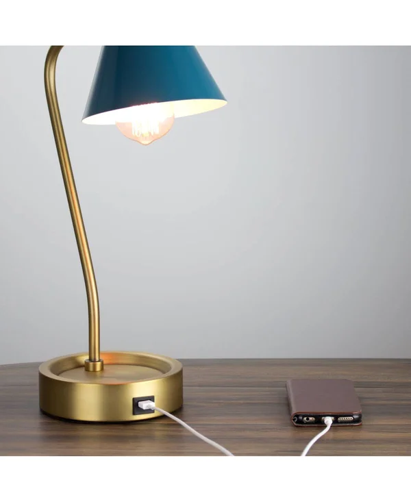 American Art Decor Metal Desk Lamp with USB Charger