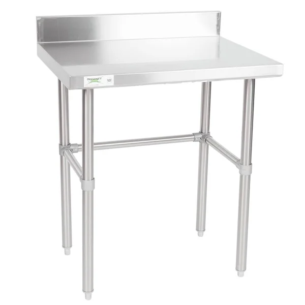 Regency 24x22 x 30x22 16-Gauge 304 Stainless Steel Commercial Open Base Work Table with 4x22 Backsplash