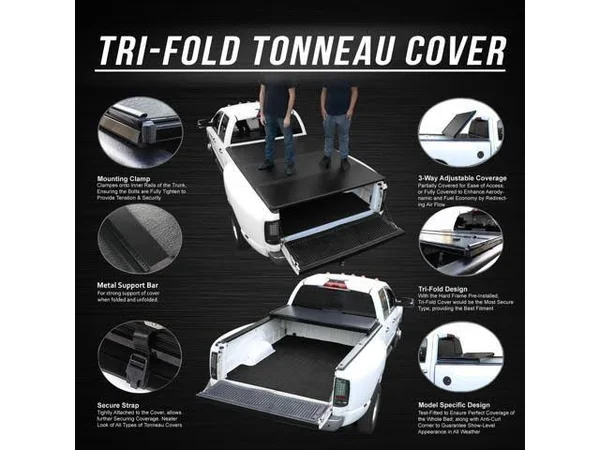 DNA Motoring for 15-18 Ford F150 Truck 5.5ft Short Bed Hard Solid Tri-Fold Clamp-On Tonneau Cover 16 17 TTC-HARD-015