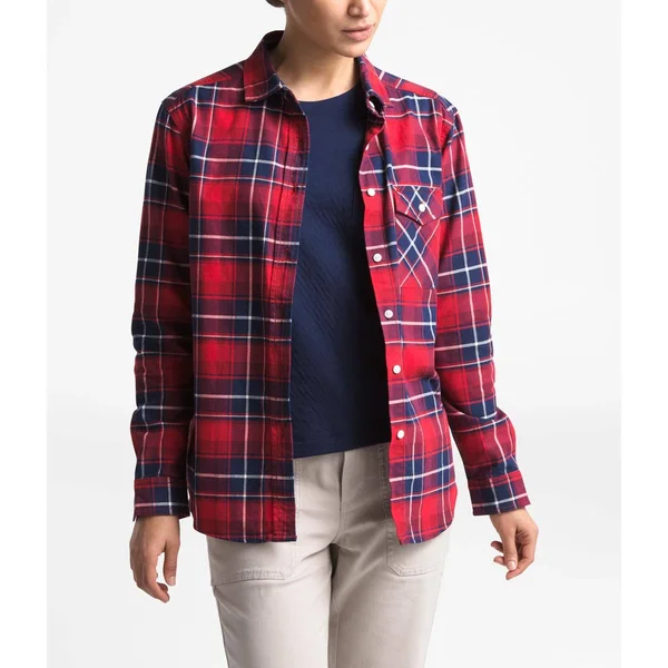 The North Face Women's Long-Sleeve Boyfriend Shirt, TNF Red Berkeley Twill Plaid, XL