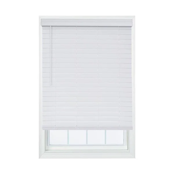 Allen + Roth 2.5-in Slat Width 51.5-in x 72-in Cordless White Faux Wood Room Darkening Horizontal Blinds - DFHSA5472-51.5