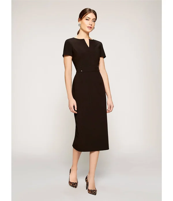 Preston York Blake Notch V-Neck Midi Length Sheath Dress - 8