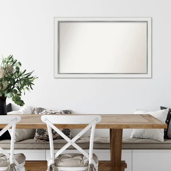 Amanti Art Medium Rectangle Satin White Silver Casual Mirror (23.12 in. H x 45.12 in. W)