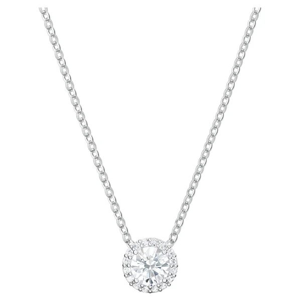 Swarovski Angelic Round Pendant, White, Rhodium Plated