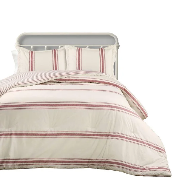 Lush Decor Farmhouse Stripe Comforter Red Set Full/Queen