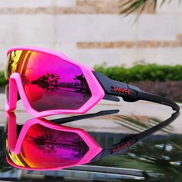 KAPYCK - Polarised Cycling Sunglasses (5 Free Lenses Included) - Spring Sale 60% Off - Black and Pink