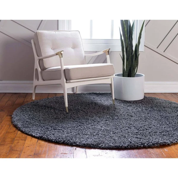 Unique Loom Davos Shag Peppercorn Gray 8 ft. x 8 ft. Round Area Rug