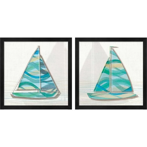 Great Art Now Smooth Sailing by Tandi Venter, 2 Piece Framed Art Set Each 13 inchw x 13 inchh, Size: 13 x 13, Blue