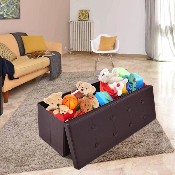 Porch & den Modoc Faux Leather Padded Foldable Storage Bench - Brown