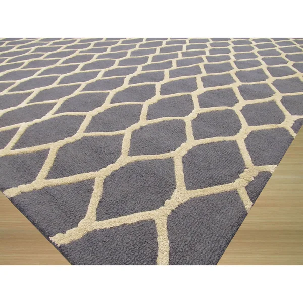 EORC Vc1001gy Charcoal Hand Tufted Wool Chain-Link Rug - 5& x 8&