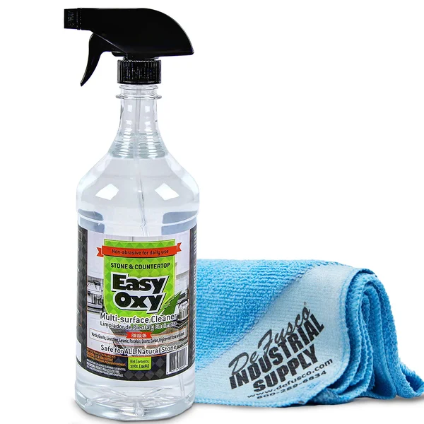Easy Oxy Marble & Granite Cleaner - Multi-Purpose Cleaner for Natural Stone - 32 oz - Premium Microfiber Cloth- Bundle - 2 I