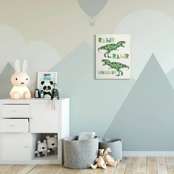 Stupell Industries Rawr Blue Green Dinosaur Kids Word Design Canvas Art - ShopLadder