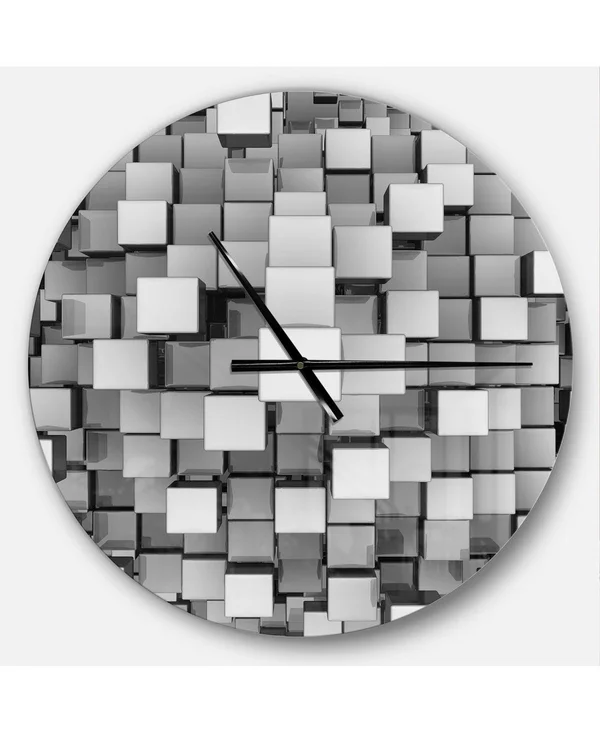Designart &Black and Grey Cubes & Modern Wall Clock, Size: 23 inch x 23 inch, Silver