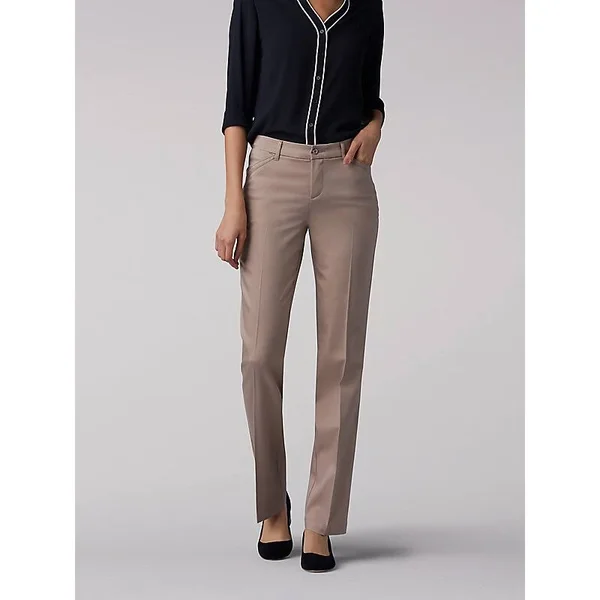 Women's Lee Flex Motion Straight-leg Pants Flax - Size: 14 Short