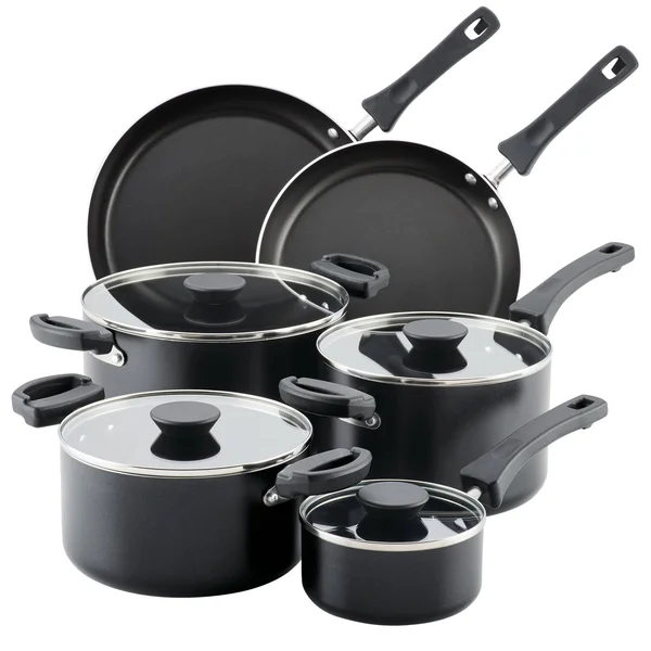 Farberware Neat Nest 10 Pieces Space Saving Aluminum Nonstick Cookware Set - Black