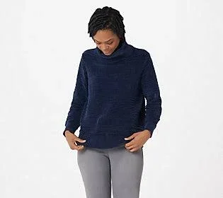 Anybody Patterned Chenille Turtle Neck Pullover, Size Large, Deep Navy