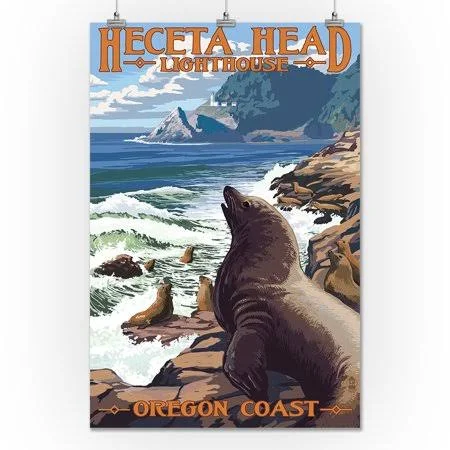 Heceta Head Lighthouse - Oregon - Sea Lions - Lantern Press Artwork (24x36 Giclee Gallery Print, Wall Decor Travel Poster), Size:, 24 x 36 in