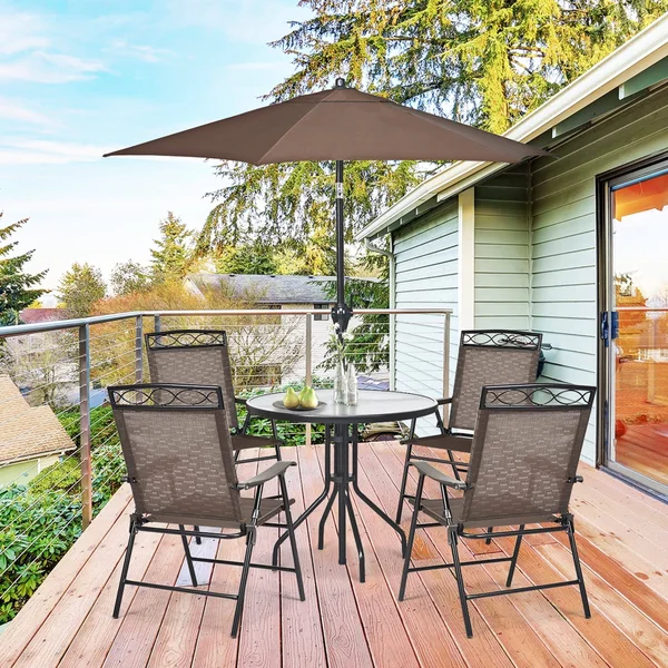 4 Pcs Outdoor Foldable Patio Chair with Stable Frame & Wide Armrest - Black+Brown