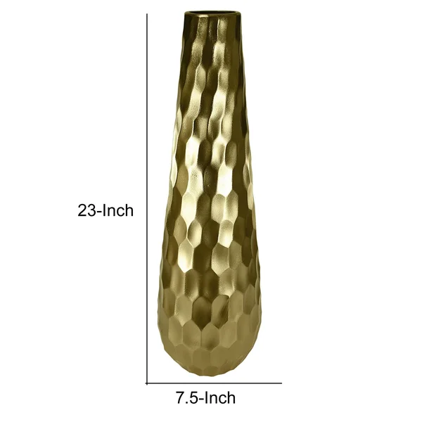 Benjara Metal Vase with Hammered Textured Surface - Gold