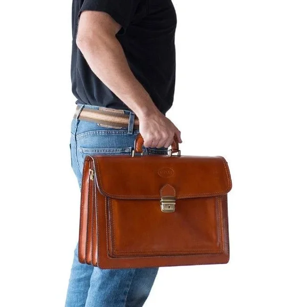 Sharo Genuine Italian Leather Apricot Brown 15-inch Laptop Briefcase