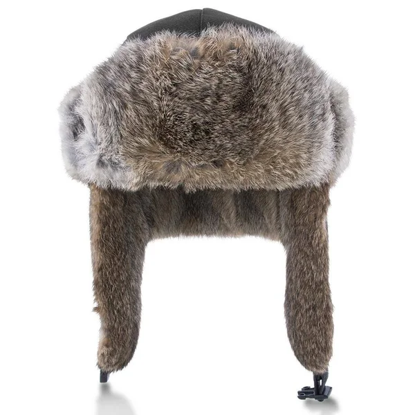 Walrus Hats Genuine Rabbit Fur Brown Trapper Hat - Black - Medium