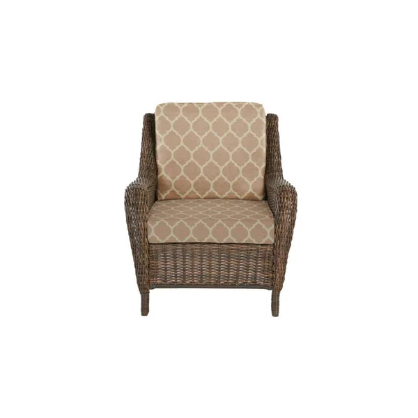 Hampton Bay Cambridge Brown Wicker Outdoor Patio Lounge Chair with CushionGuard Toffee Trellis Tan Cushions