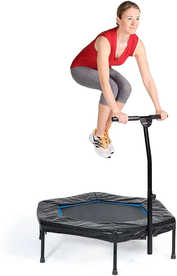 Sportplus Quiet Mini Indoor Rebounder Fitness Trampoline w/ Adjustable Bar, Blue