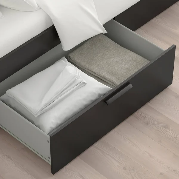IKEA - BRIMNES Bed Frame with Storage & Headboard - Black, Queen