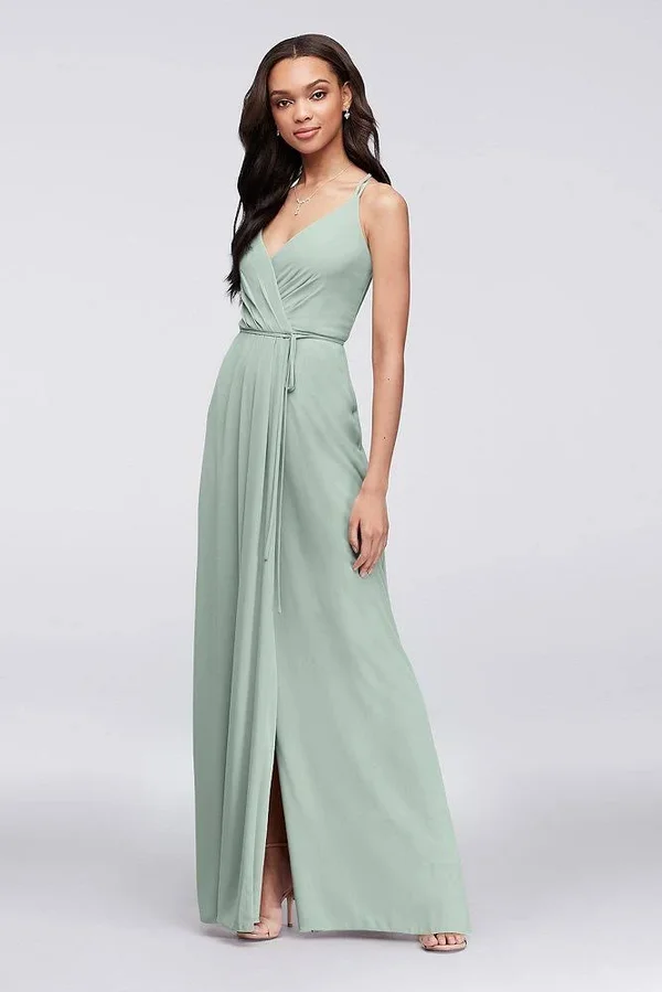 David&s Bridal Double-Strap Long Georgette Bridesmaid Wrap Bridesmaid Dress - Wine (Red), 16
