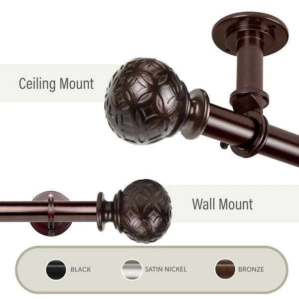 Hermosa Home Delia 1x22 Ceiling Curtain Rod/ Room Divider 66-120 inch - Bronze, 3" x 2.5" x 2.5 in