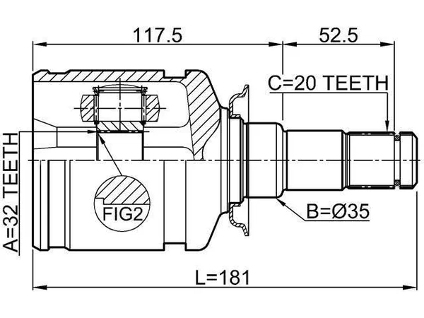 Inner Joint Left 32X35X20 Febest 0111-CT220LH OEM 43040-05050